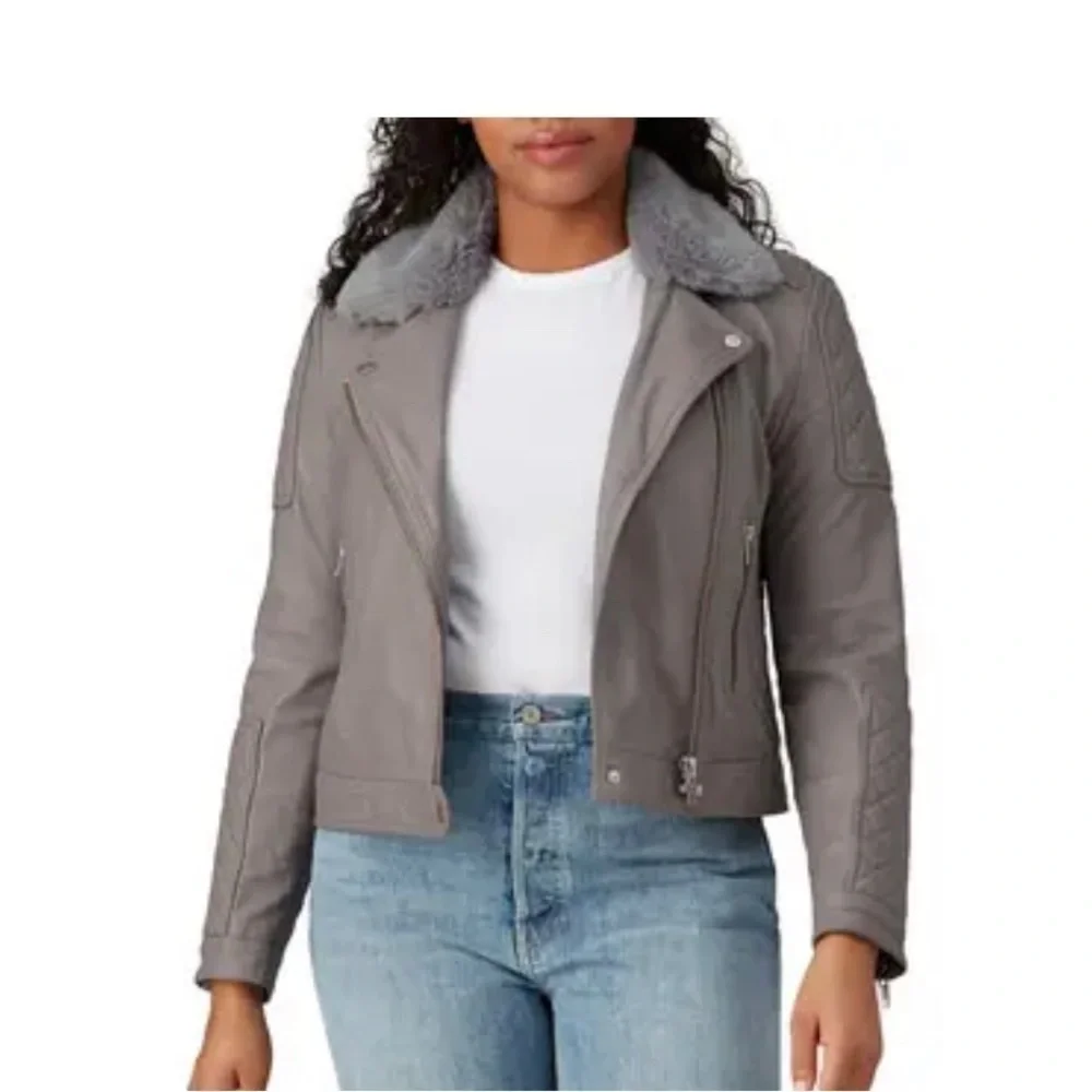 Samantha Sipos Gray Quilted Leather Biker Jacket size L